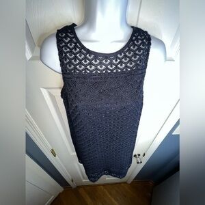 Loft Petites Size 2 Navy Blue Scalloped Lace Shift Dress Sleeveless Career 2P